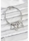 Çelik Gümüş Renk Ay Charm Model Charmlı Kadın Bileklik