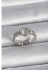  Gümüş Ayarlanabilir Beyaz Daire Mineli Yaprak Model Çelik Yüzük