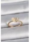 Gümüş Ayarlanabilir Zirkon Taşlı Beyaz Mineli Kalp Model Çelik Yüzük