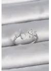  Gümüş Ayarlanabilir Zirkon Taşlı Beyaz Mineli Kalp Model Çelik Yüzük