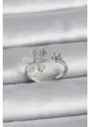  Gümüş Ayarlanabilir Zirkon Taşlı Beyaz Mineli Yaprak Model Çelik Yüzük