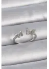  Gümüş Ayarlanabilir Zirkon Taşlı Kelebek Model Çelik Yüzük