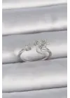  Gümüş Ayarlanabilir Zirkon Taşlı Yıldız Model Çelik Yüzük