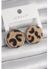  Gümüş Daire Plaka Model Leopar Desenli Çelik Küpe