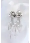  Gümüş İnci Taşlı Sallantılı Küpe
