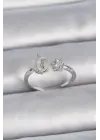  Gümüş İncili Hilal Zirkon Taşlı Yıldız Ayarlanabilir Çelik Yüzük
