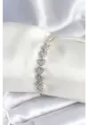 Pirinç Gümüş Renk Kalp Model Kadın Bileklik