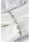 Pirinç Gümüş Renk Kalp Zirkon Taşlı Kadın Bileklik