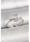 Pirinç Gümüş Renk Kare Zirkon Taşlı Model Kadın Yüzük