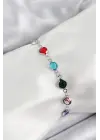 Pirinç Gümüş Renk Karışık Renk Zirkon Taşlı Kadın Bileklik