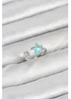 Pirinç Gümüş Renk Mavi Yıldızlı Model Kadın Yüzük