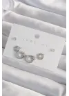  Gümüş Mineli Zirkon Taşlı Ay Yıldız Model Küpe Seti