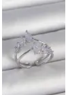 Pirinç Gümüş Renk Mor Damla Zirkon Taşlı Taç Model Kadın Yüzük