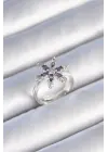  Gümüş Mor Zirkon Taşlı Çiçek Model Çelik Yüzük