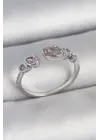 Pirinç Gümüş Renk Pembe Damla Zirkon Taşlı Ayarlanabilir Model Kadın Yüzük