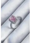  Gümüş Pembe Kare Zirkon Taşlı Çelik Yüzük