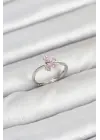Pirinç Gümüş Renk Pembe Kelebek Kadın Yüzük