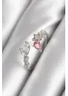  Gümüş Pembe Zirkon Taş Detay Yıldız Detay Çelik Yüzük