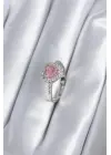 Pirinç Gümüş Renk Pembe Zirkon Taş Kalp Charm Model Kadın Yüzük