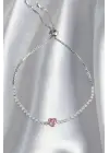 Pirinç Gümüş Renk Pembe Zirkon Taşlı Charm Model Asansörlü Bileklik