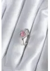  Gümüş Pembe Zirkon Taşlı Charm Model Çelik Yüzük