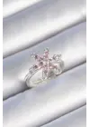  Gümüş Pembe Zirkon Taşlı Çiçek Model Çelik Yüzük