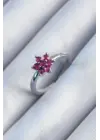  Gümüş Pembe Zirkon Taşlı Lotus Model Çelik Yüzük