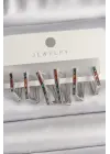 Gümüş Renkli Zirkon Taşlı Kare Model Çelik Küpe Seti