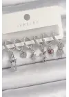  Gümüş Sallantı Zirkon Taşlı Çoklu Figür Çelik Küpe Seti
