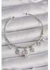Pirinç Gümüş Renk Sallantı Zirkon Taşlı Yıldız Çoklu Figür Charm Bileklik