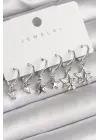  Gümüş Sallantı Zirkon Taşlı Yıldız Model Üçgen Detay Çelik Küpe Seti