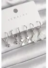  Gümüş Sallantı Zirkon Taşlı Yonca Model Topçuk Detay Çelik Küpe Seti
