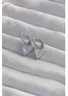  Gümüş Üçgen Zirkon Taşlı Sallantılı Halka Küpe