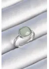  Gümüş Yeşil Kare Mineli Çelik Yüzük