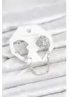 Çelik Gümüş Renk Yıldız Model Zincir Bağlantılı Ear Cuff Küpe Seti