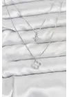 Çelik Gümüş Renk Yonca Model 2li Kadın Kolye