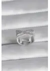  Gümüş Zirkon Taş Detay Çelik Yüzük