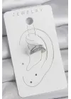 Çelik Gümüş Renk Zirkon Taşlı 3Lü Sıralı Kadın Kıkırdak Küpe