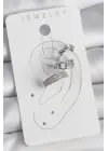 Çelik Gümüş Renk Zirkon Taşlı 3Lü Zincir Sarmal Model Kadın Kıkırdak Küpe