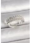 Pirinç Gümüş Renk Zirkon Taşlı Ayarlanabilir Kadın Yüzük