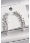  Gümüş Zirkon Taşlı Başak Model Çelik Küpe