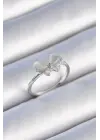  Gümüş Zirkon Taşlı Beyaz Mineli Kelebek Model Çelik Yüzük