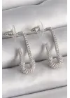  Gümüş Zirkon Taşlı Çengelli İğne Model Çelik Küpe