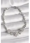 Pirinç Gümüş Renk Zirkon Taşlı Çiçek Figür Kalp Zincir Model Kadın Bileklik