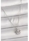 Pirinç Gümüş  Zirkon Taşlı Çiçek Model  Çelik Kolye