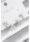  Gümüş Zirkon Taşlı Çiçek Tasarım Çelik Küpe