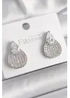  Gümüş Zirkon Taşlı Damla Model Çelik Küpe