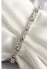 Pirinç Gümüş Renk Zirkon Taşlı Gold Kalp VIP Seri Kadın Bileklik