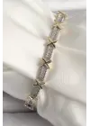 Pirinç Gümüş Renk Zirkon Taşlı Gold Xoxo Model VIP Seri Kadın Bileklik