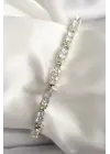 Pirinç Gümüş Renk Zirkon Taşlı Gold Yıldız Detay VIP Seri Kadın Bileklik